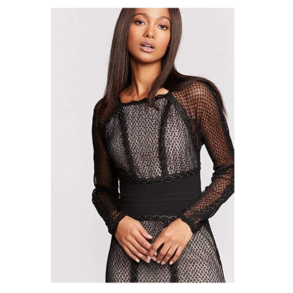 Free People Sheer Lace Illusion Long Sleeve Dress NWT - Picture 3 of 7